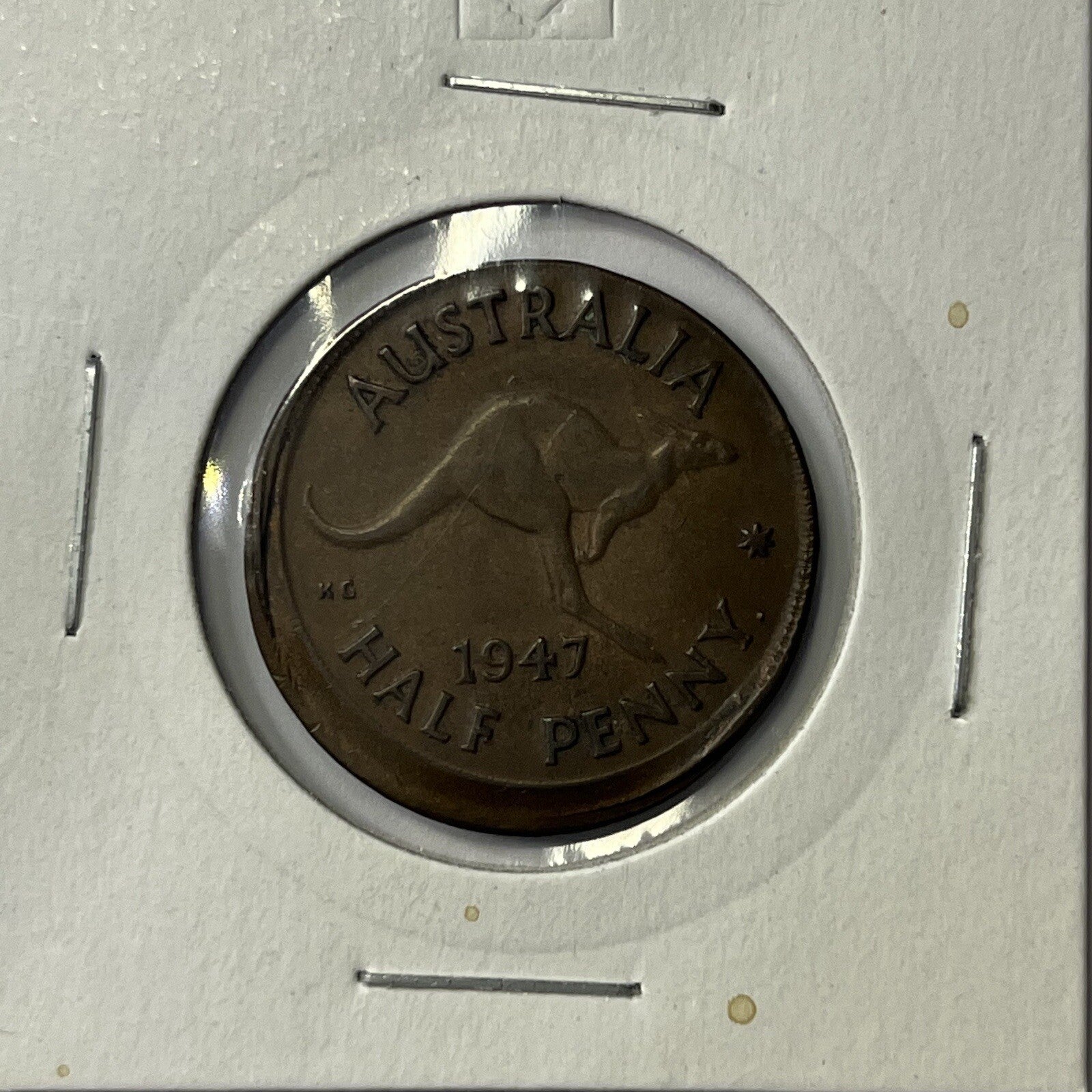 1947 Half Penny Coin - Off Centre Misstrike Error Lip - Scarce Predecimal Collar