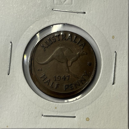 1947 Half Penny Coin - Off Centre Misstrike Error Lip - Scarce Predecimal Collar