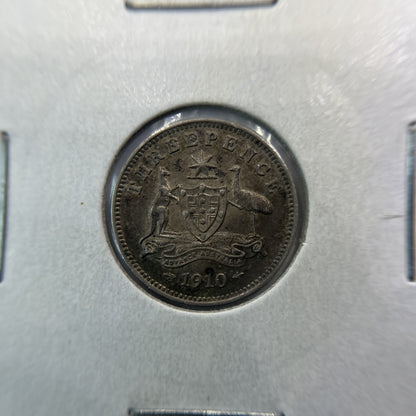 1910 Threepence Coin - almost Extremely Fine - Silver Predecimal Edward II