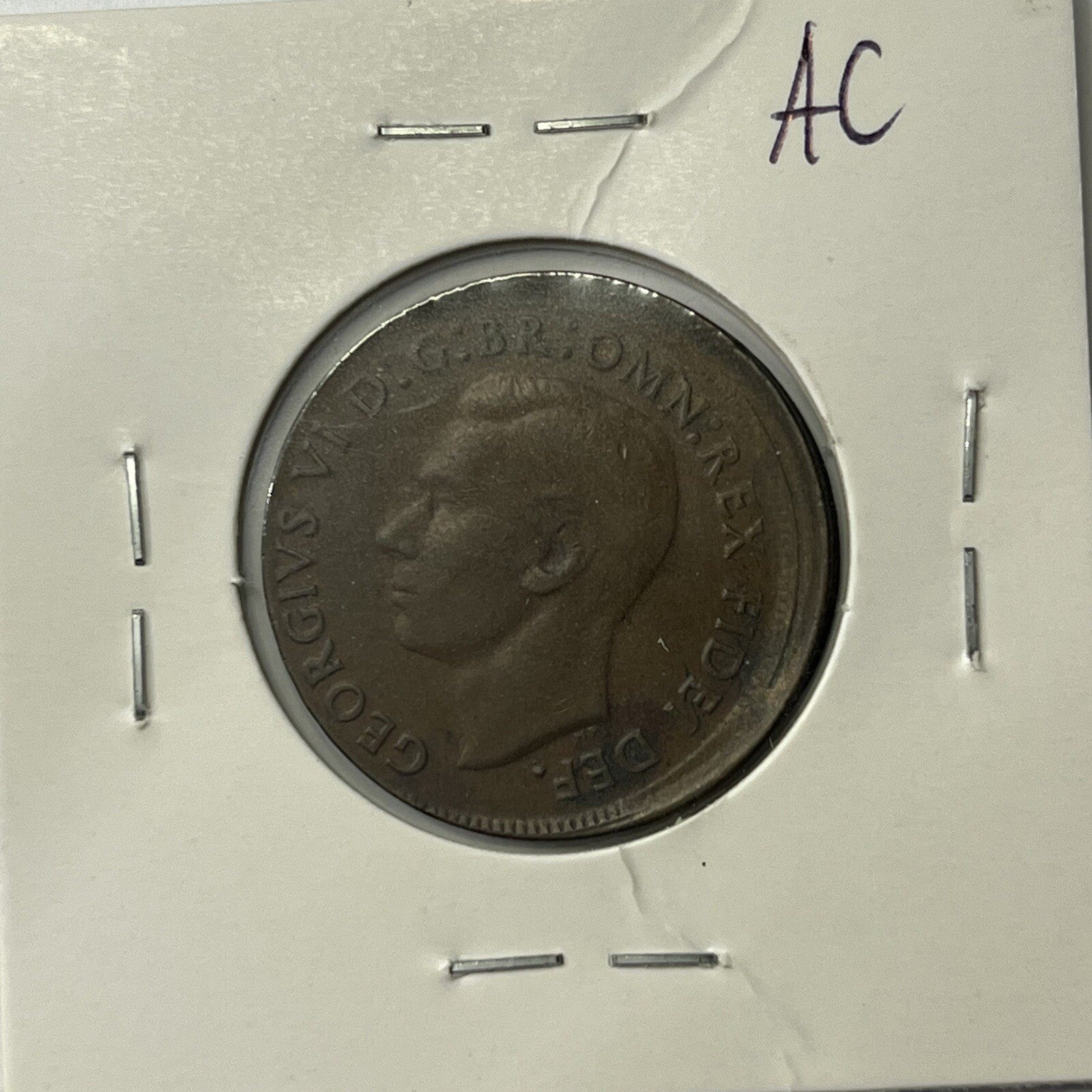 1950 Half Penny Coin - BroadStrike Misstrike Error +Lip Scarce Predecimal Collar