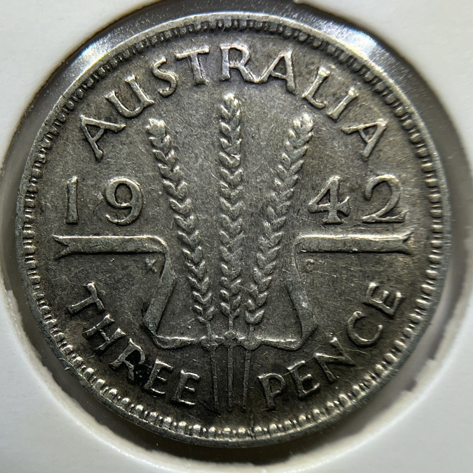 1942 m Threepence Coin - Fine - Key Date Silver George VI