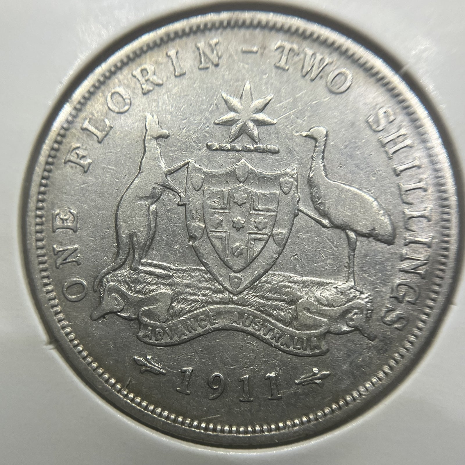 1911 Florin Coin - good Fine or better - Scarce Date George V Silver Predecimal