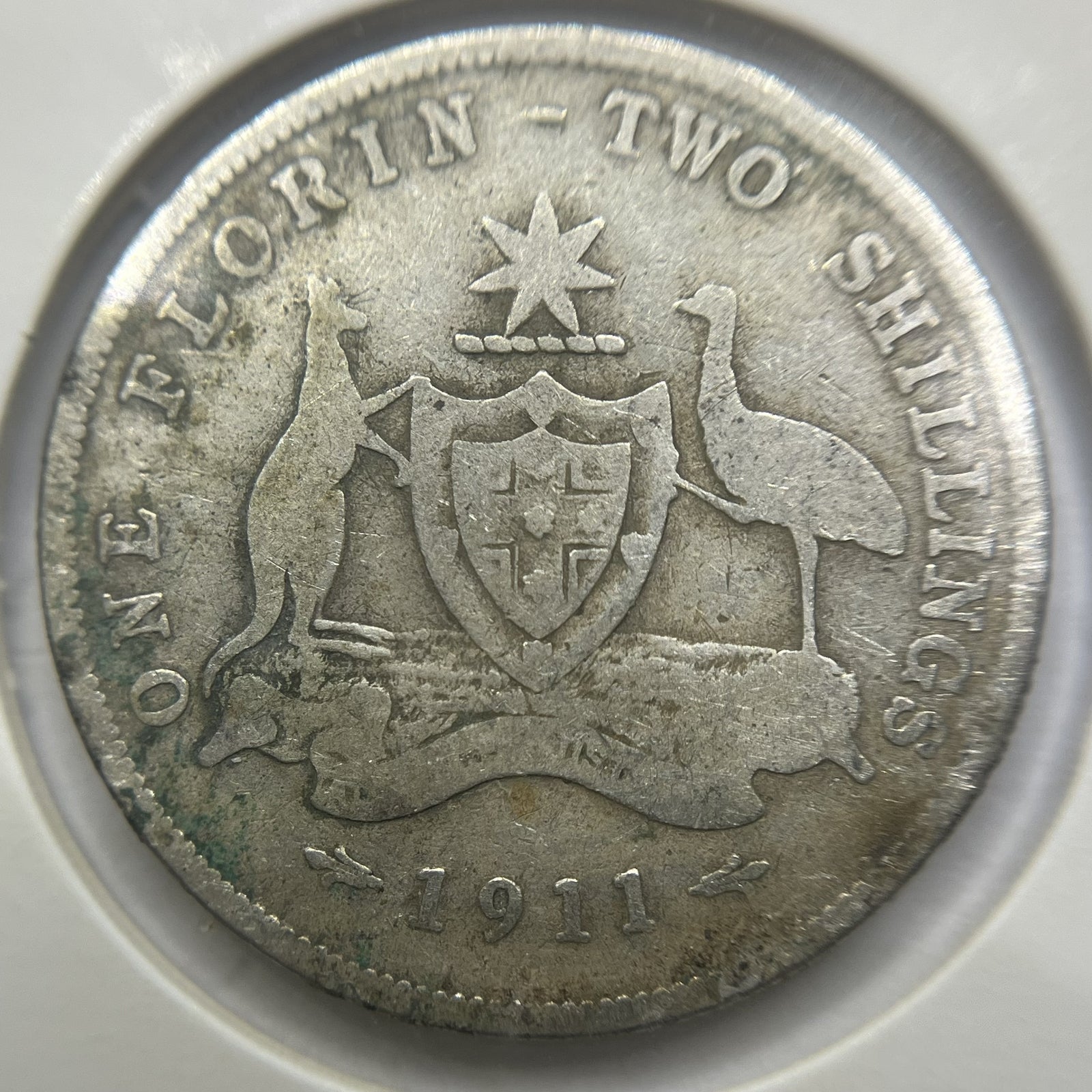 1911 Florin Coin - Very Good - Silver Predecimal Scarce Date George V