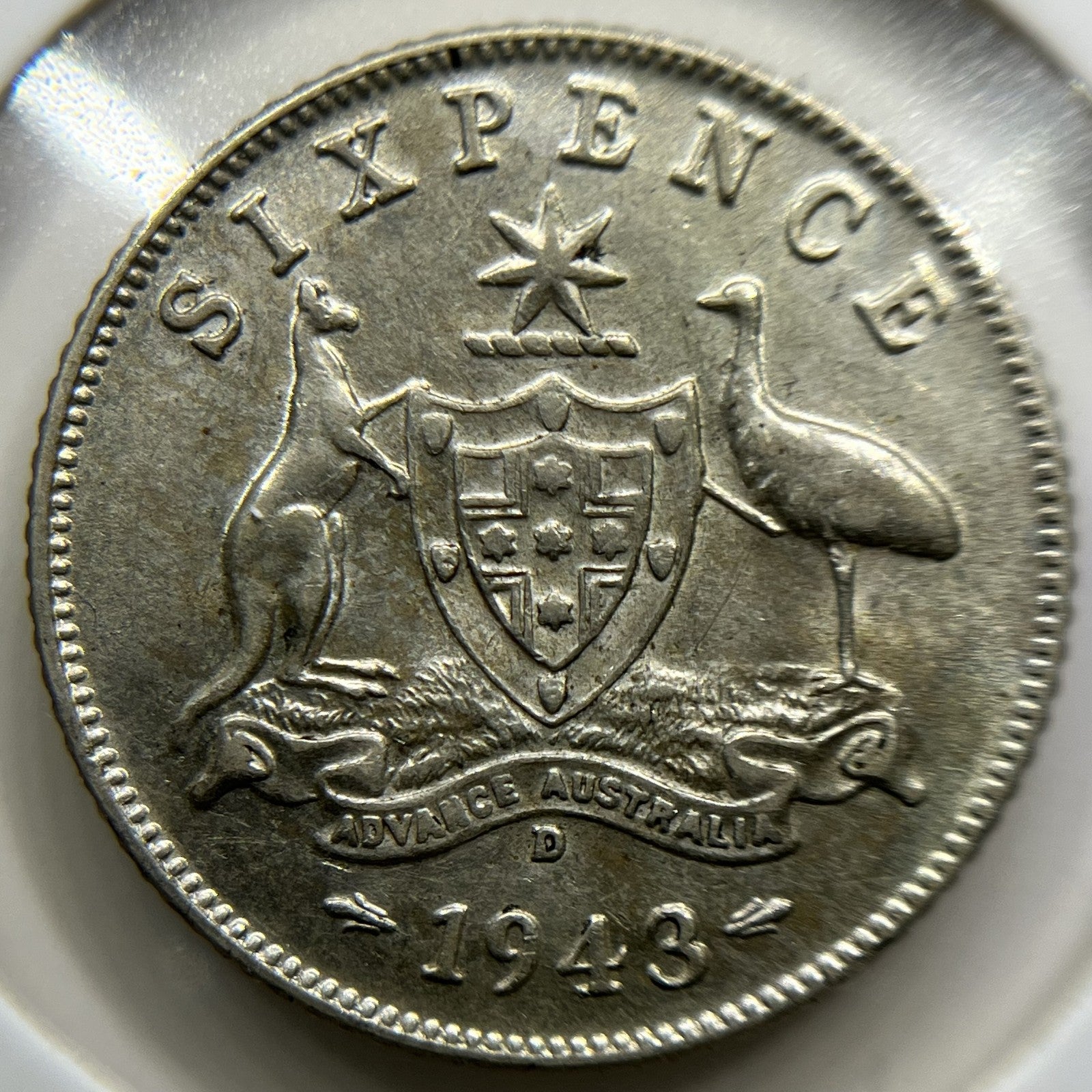 1943 d Sixpence Coin - Uncirculated - George VI Silver Australia