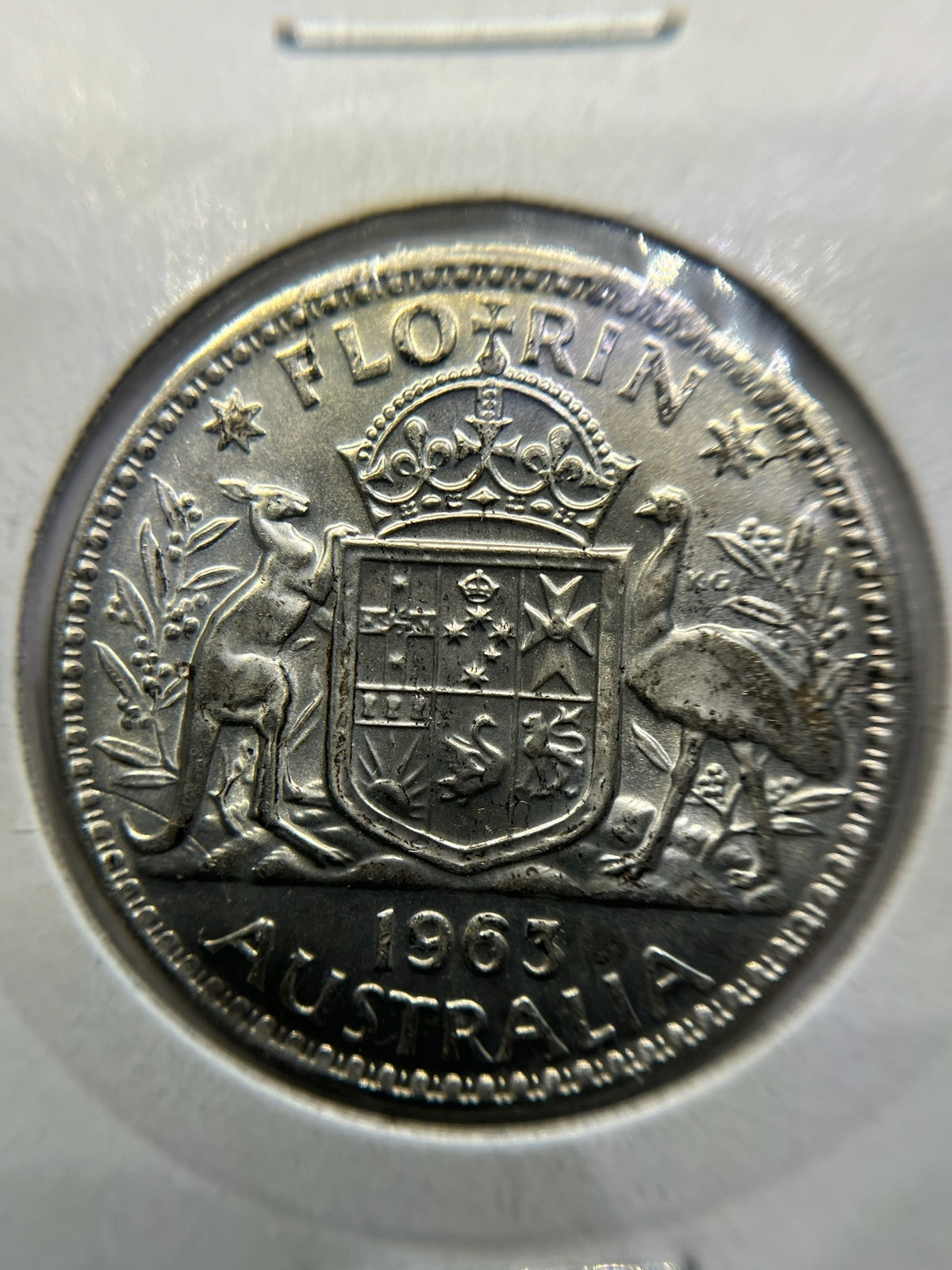 1963 Florin Error Coin - Ragged Clip Rim Bite - UNC Silver Elizabeth II