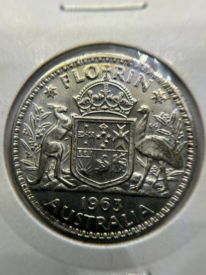 1963 Florin Error Coin - Ragged Clip Rim Bite - UNC Silver Elizabeth II