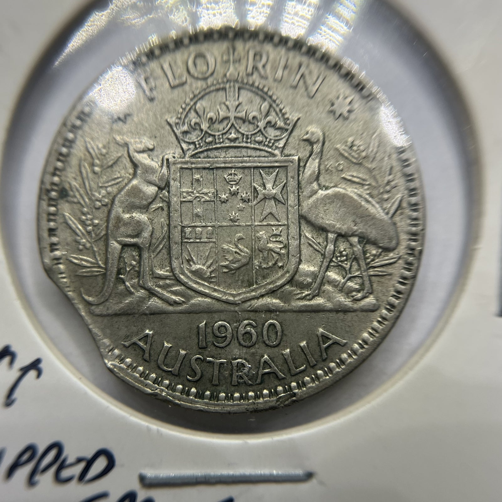 1960 Florin Error Coin - Clipped Planchet Rim Bite - Silver Elizabeth II