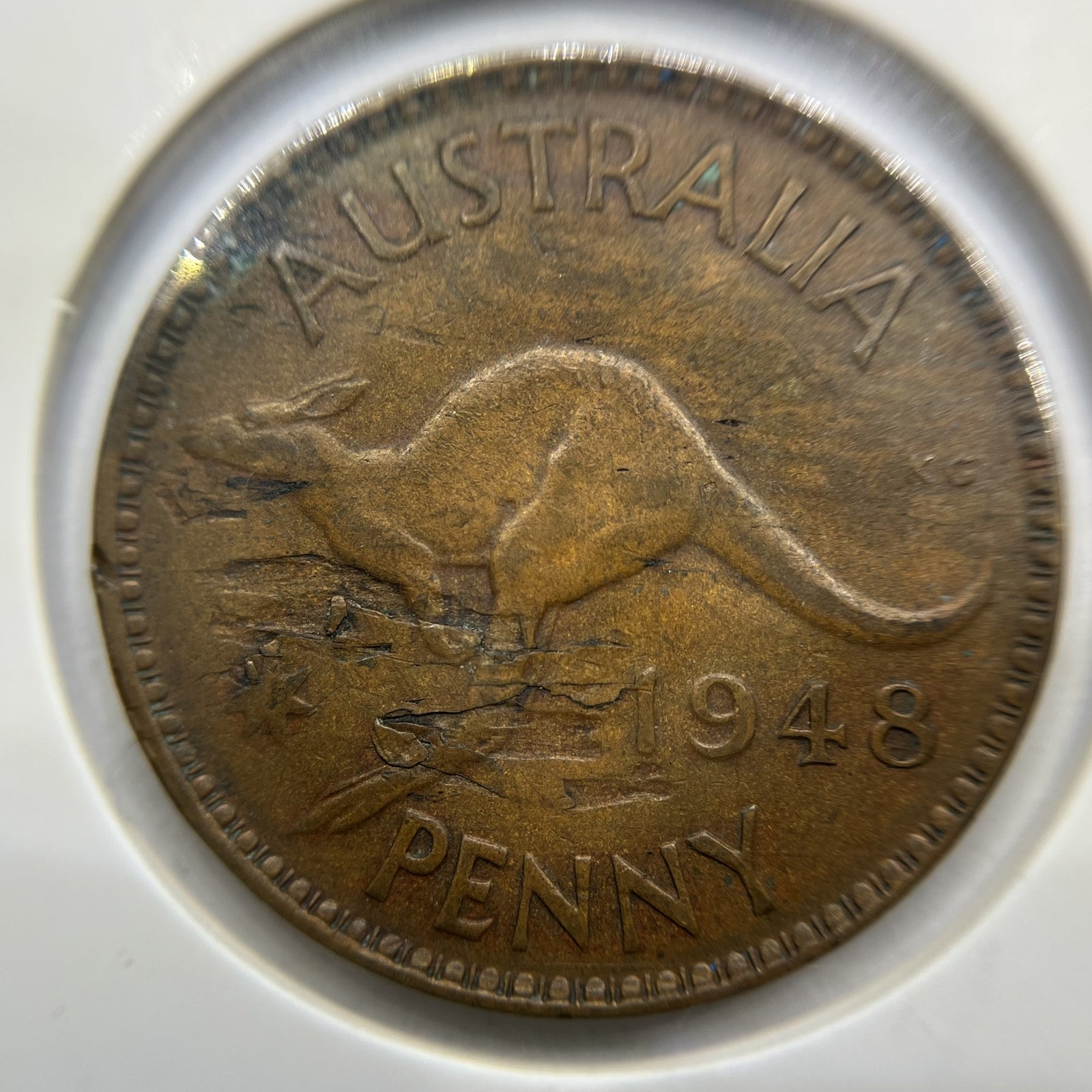 1948 Penny Coin - Planchet Peel Flaw Error - George VI Australia