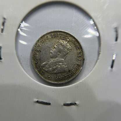 1919 Threepence Error Coin - Clipped Planchet Rim Bite - Silver George V