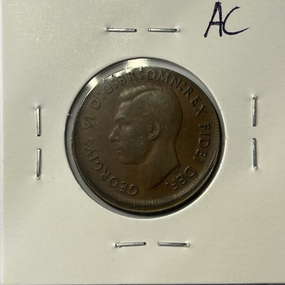 1949 Half Penny Coin - Off Centre Misstrike Error Lip - Scarce Predecimal Collar