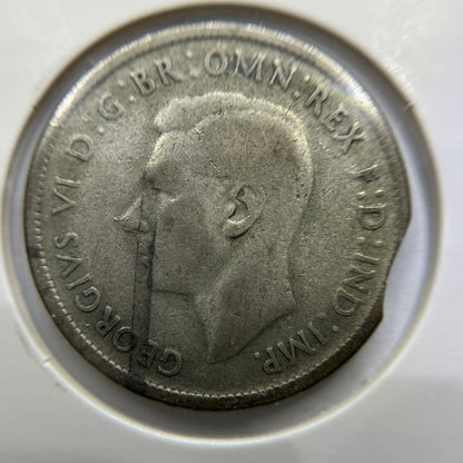 1946 Florin Error Coin - Clipped Planchet Rim Bite - Silver George VI