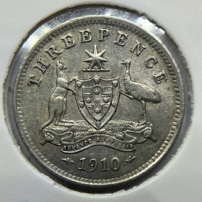 1910 Threepence Coin - good Very Fine - Silver Predecimal Edward VII