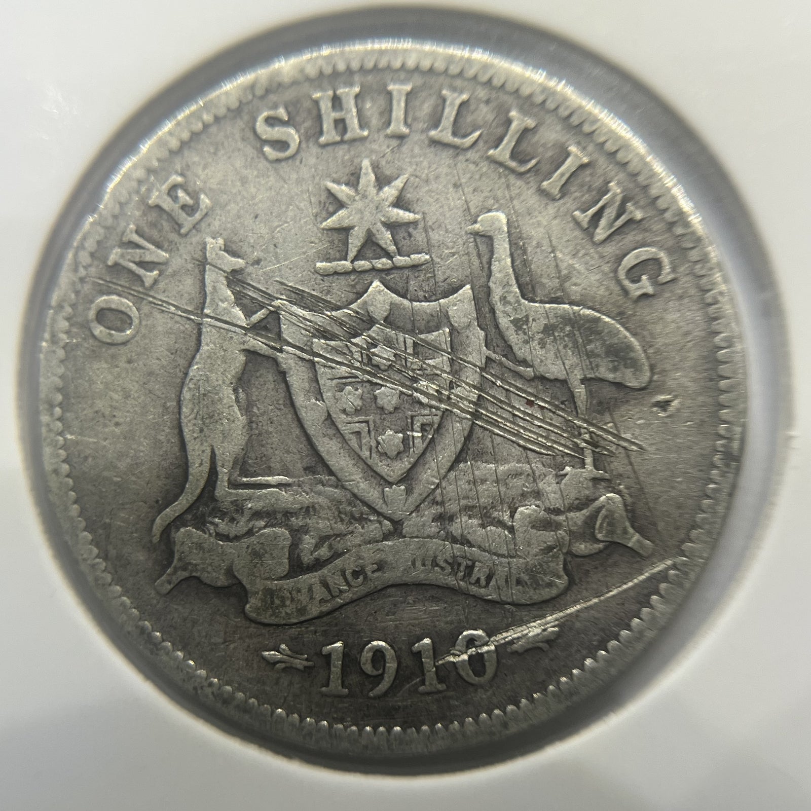 1910 Shilling Coin - Very Good Scratched - Edward VII Silver First Year Issue