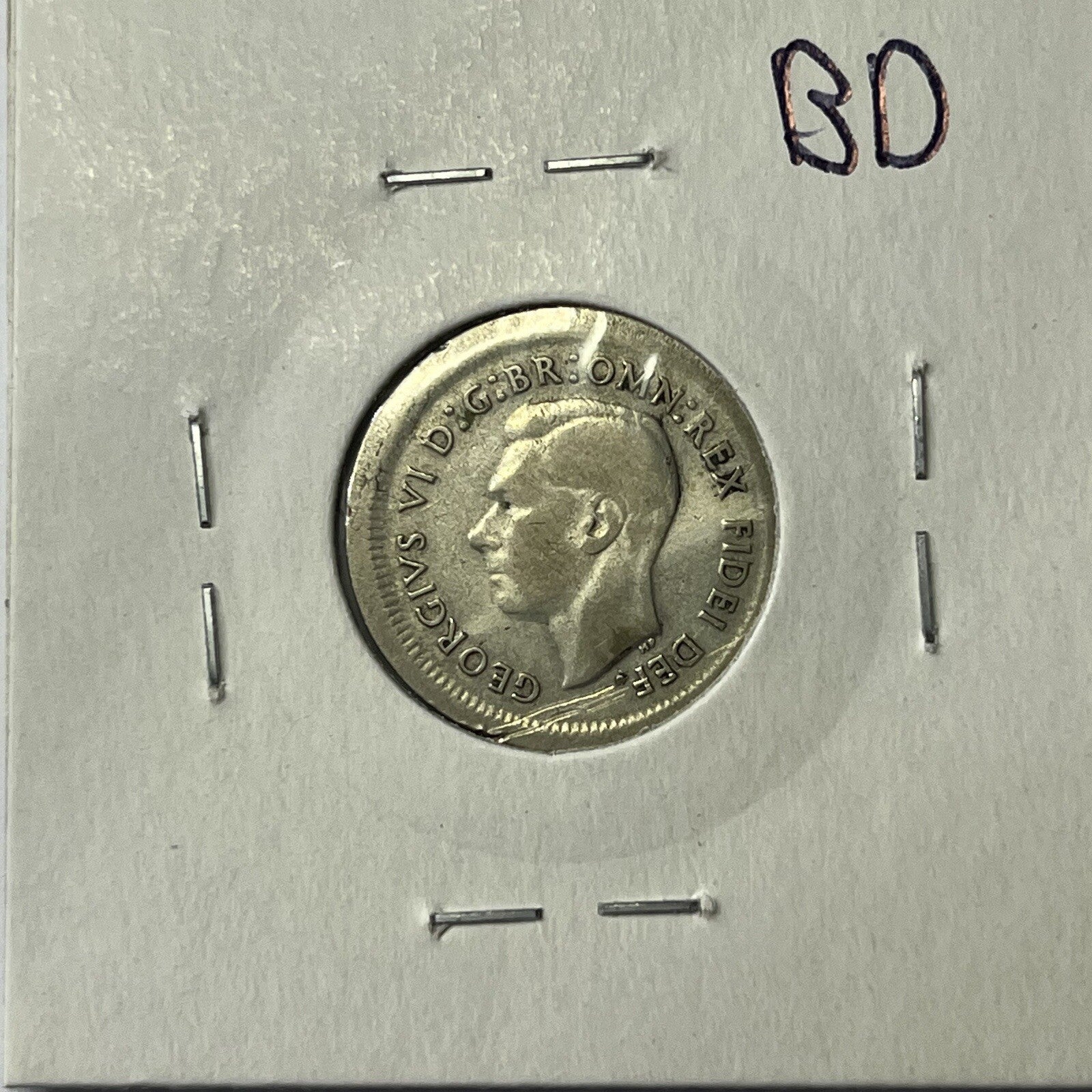 1951 Sixpence Coin - BroadStrike Misstrike Error - Silver Scarce Collar
