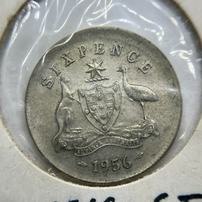 1956 Sixpence Error Coin - Broadstrike Very Fine - Elizabeth II Australia