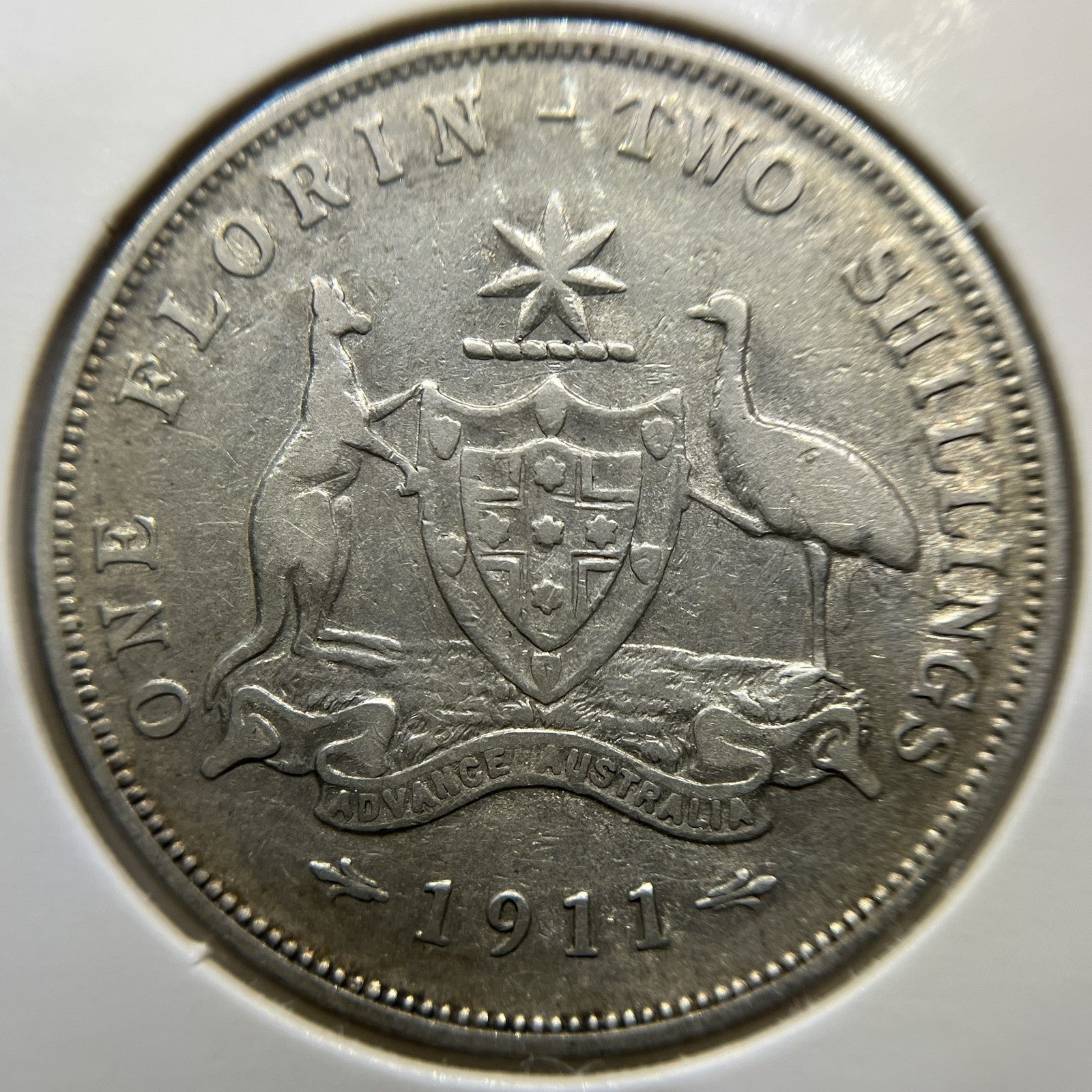 1911 Florin Coin - good Fine - Scarce Date George V Silver Australian