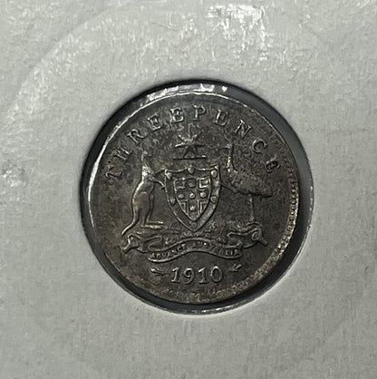 1910 Threepence Coin - almost Extremely Fine aEF - Predecimal Toned Edward II