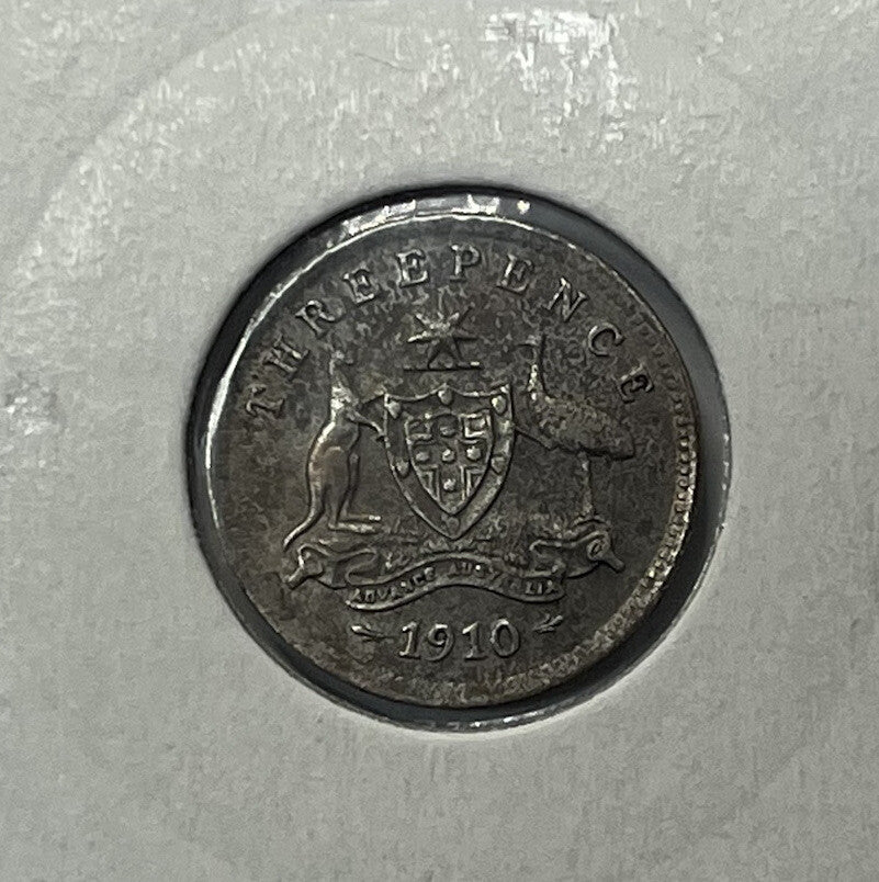 1910 Threepence Coin - almost Extremely Fine aEF - Predecimal Toned Edward II