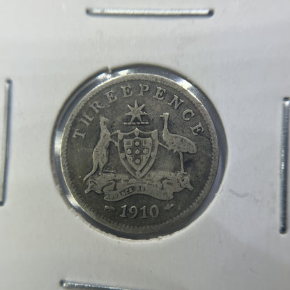 1910 Threepence Coin - Fine - Edward VII Silver Predecimal First Year
