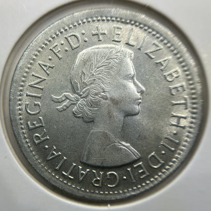 1958 Florin Error Coin - Broad Strike Out of Collar aUNC - Silver lizabeth II