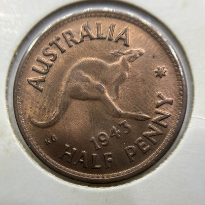1943 Half Penny Coin - Choice Uncirculated Red - George VI Predecimal