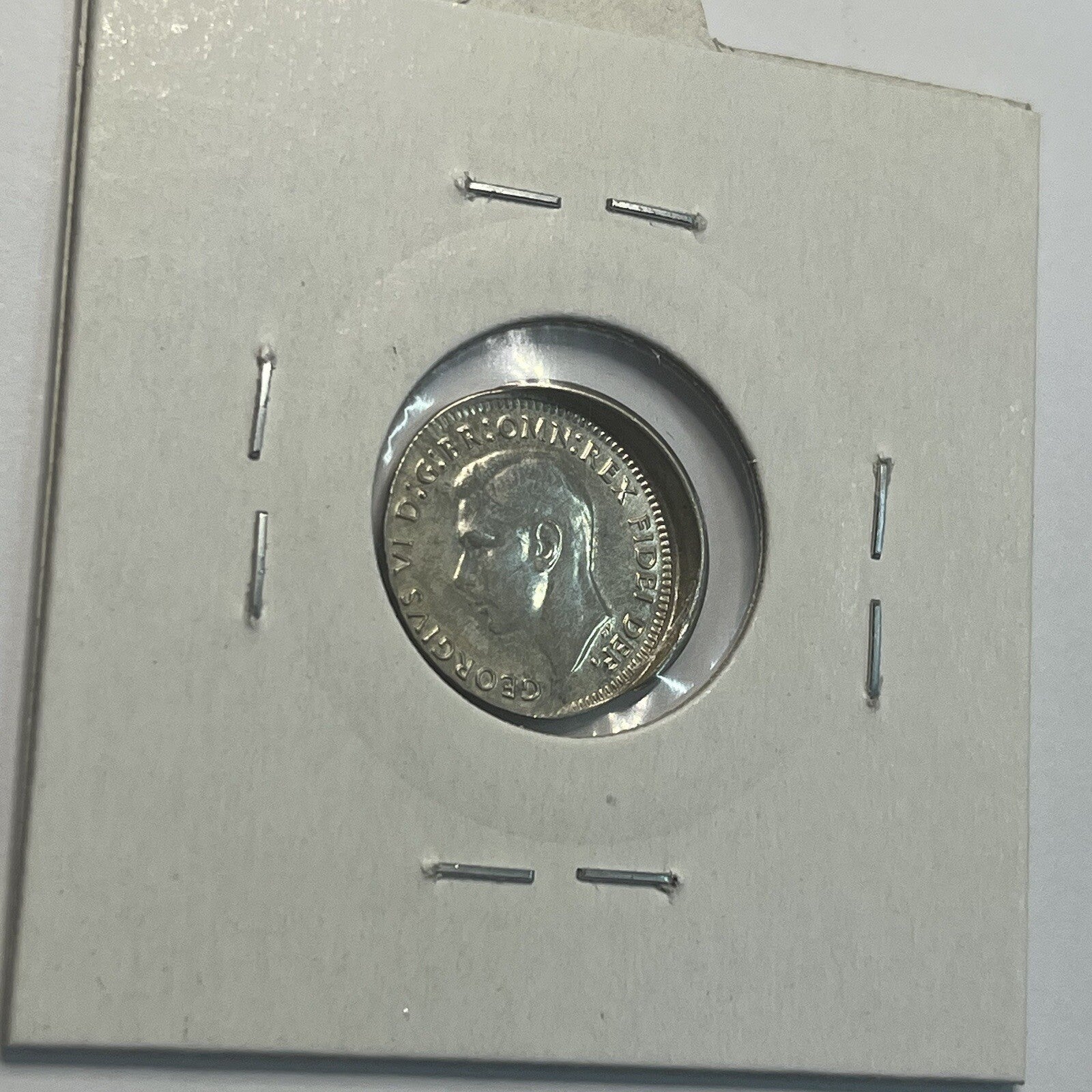 1949 Threepence Coin - Off Centre Misstrike Error HUGE LIP Struck out of Collar