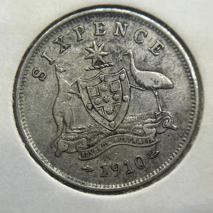 1910 Sixpence Coin - good Very Fine - Silver Predecimal Edward VII