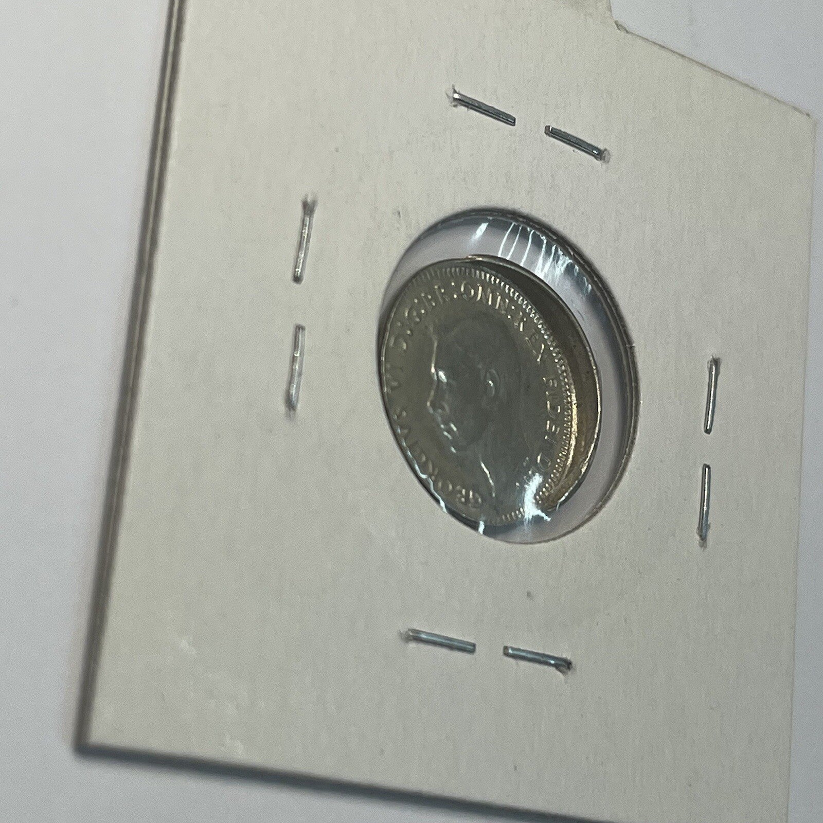 1949 Threepence Coin - Off Centre Misstrike Error HUGE LIP Struck out of Collar