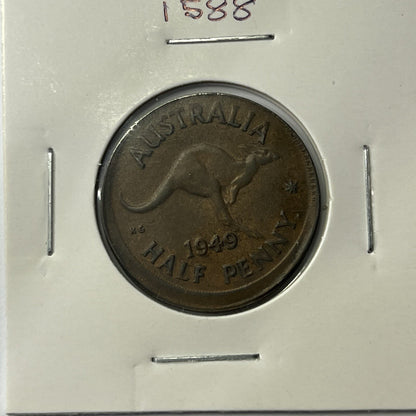 1949 Half Penny Coin - Off Centre Misstrike Error Lip - Scarce Predecimal Collar