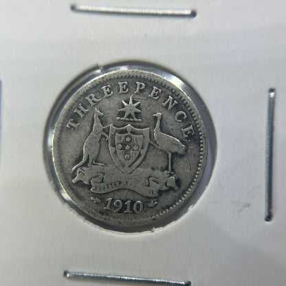 1910 Threepence Coin - Fine - Edward VII Silver Predecimal First Year