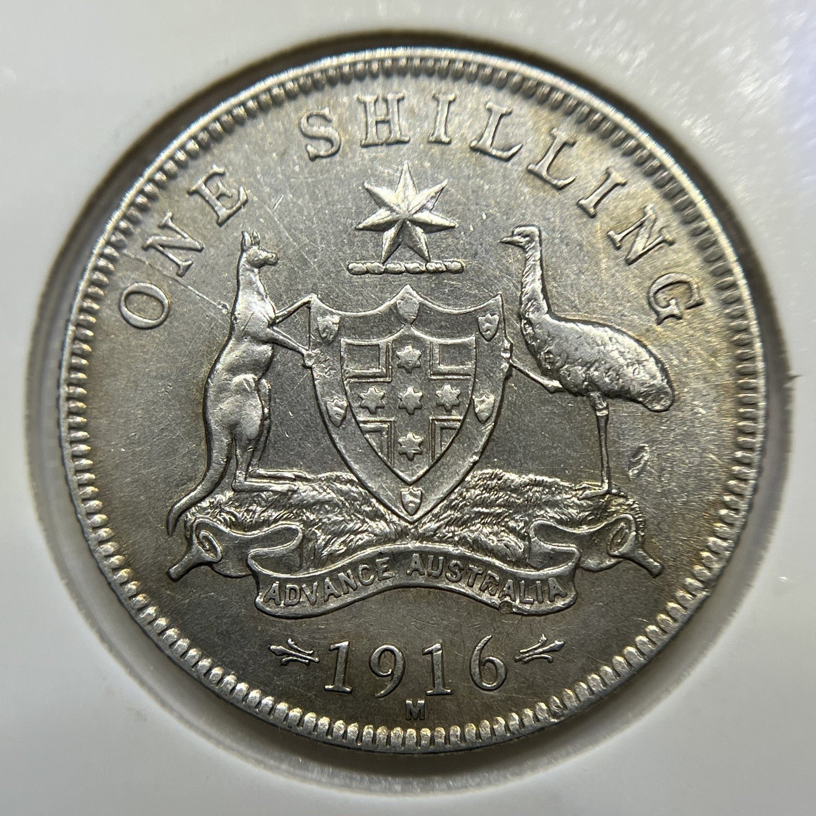 1916 Shilling Coin - Extremely Fine Rotation Error - George V Silver Predecimal