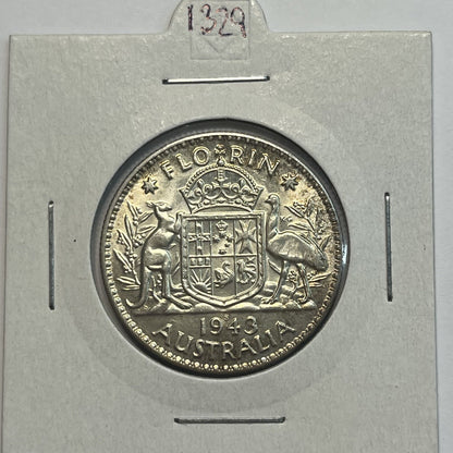 1943 s Florin Coin - almost Uncirculated - George VI Silver Predecimal