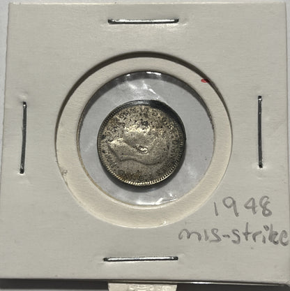 1948 Threepence Error Coin - Mis-strike Large Lip RARE - Silver Predecimal