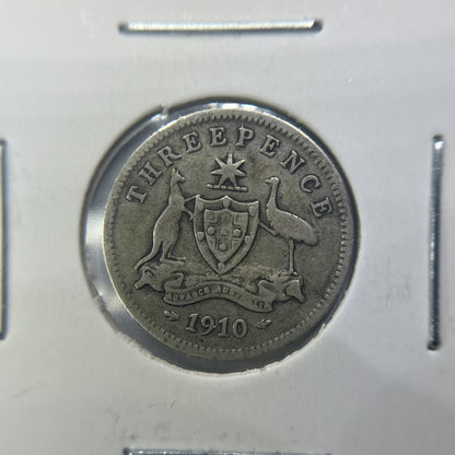 1910 Threepence Coin - Very Fine - Edward VII Silver Predecimal First Year