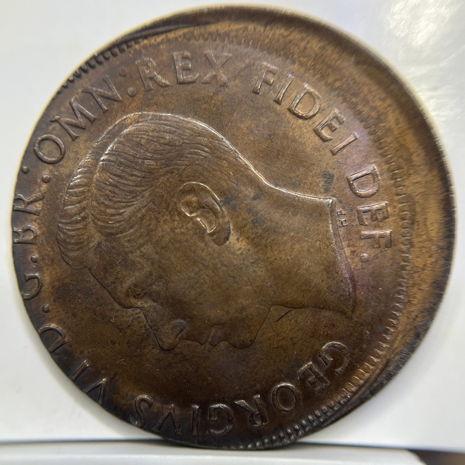 1950 Penny Error Coin - Major Off Centre Strike with Lip EF - Scarce Predecimal