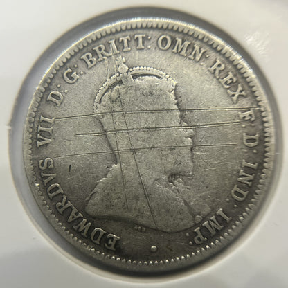 1910 Shilling Coin - Very Good Scratched - Edward VII Silver First Year Issue