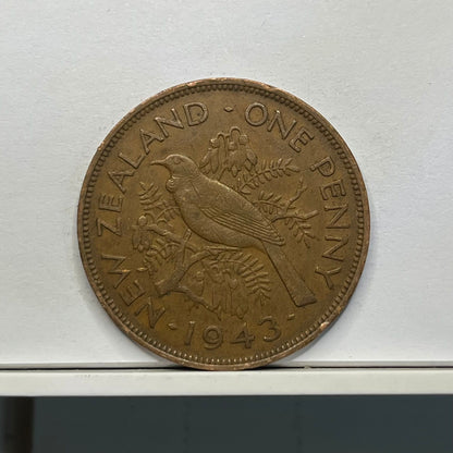 1943 New Zealand Penny Coin - Above Average Circulated - George VI NZ