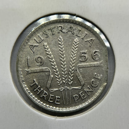 1956 Threepence Error Coin - Straight Clipped Planchet Rim Bite - Silver