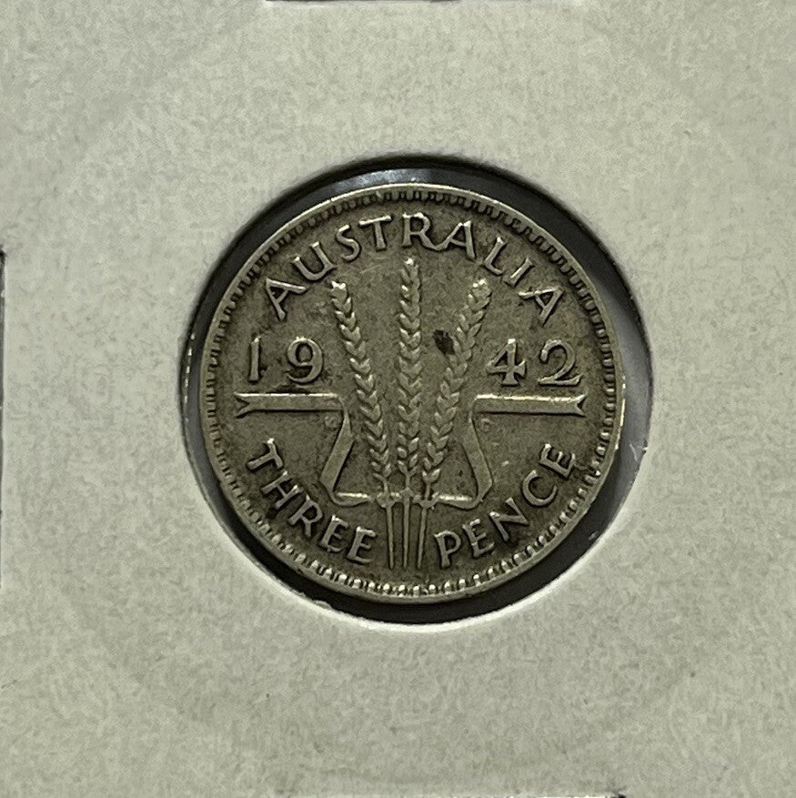 1942 m Threepence Coin - Fine - Key Date Low Mintage George VI