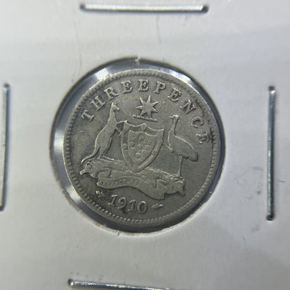 1910 Threepence Coin - Very Fine - Edward VII Silver Predecimal First Year