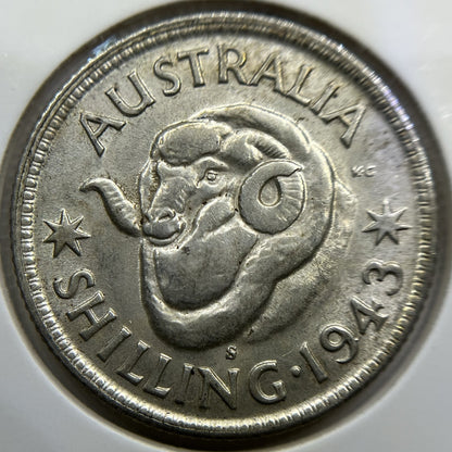 1943 s Shilling Coin - about Uncirculated - George V Silver Predecimal