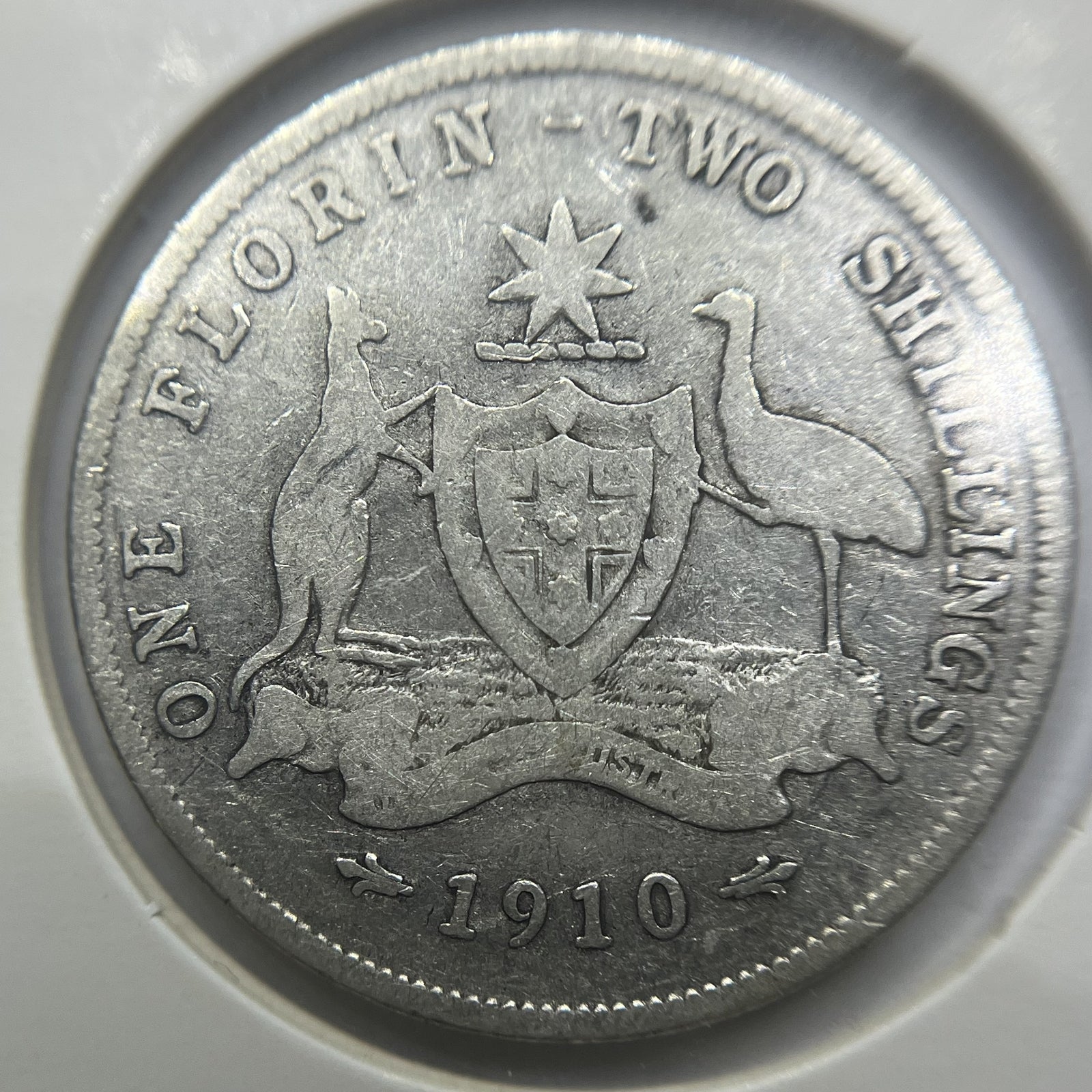1910 Florin Coin - almost Fine - Edward VII Silver Predecimal First Year Issue