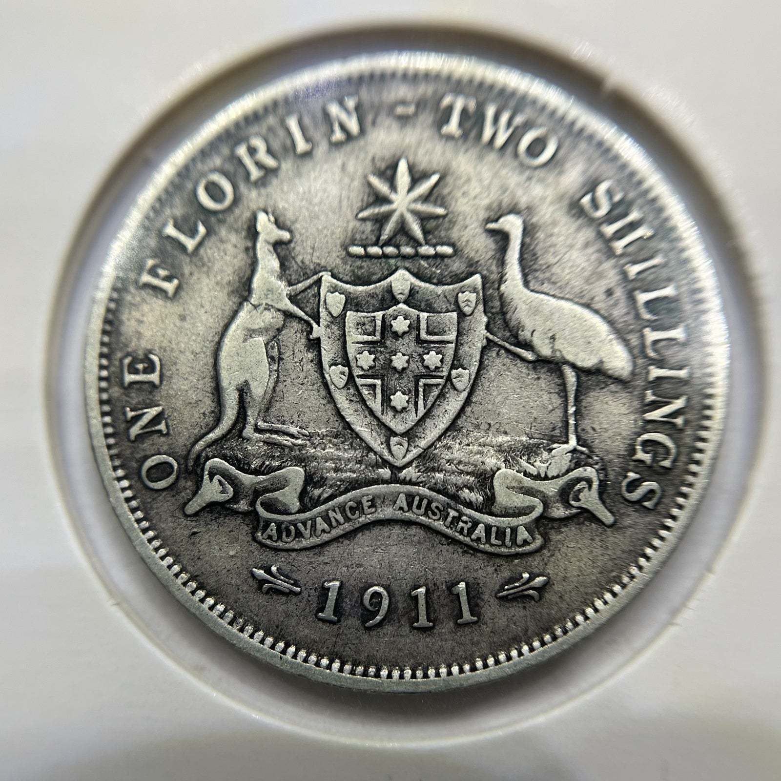 1911 Florin Coin - good Fine - George V Silver Predecimal Scarce Date