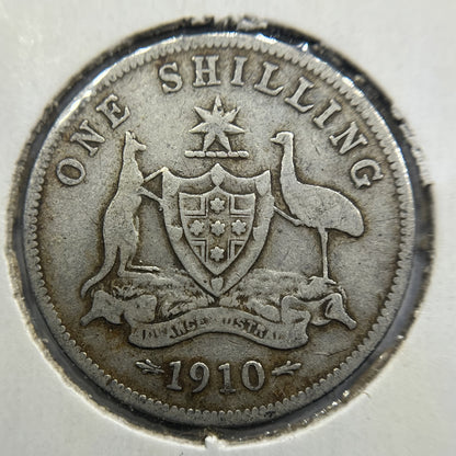 1910 Shilling Coin - almost Fine - Edward VII Silver Predecimal First Year