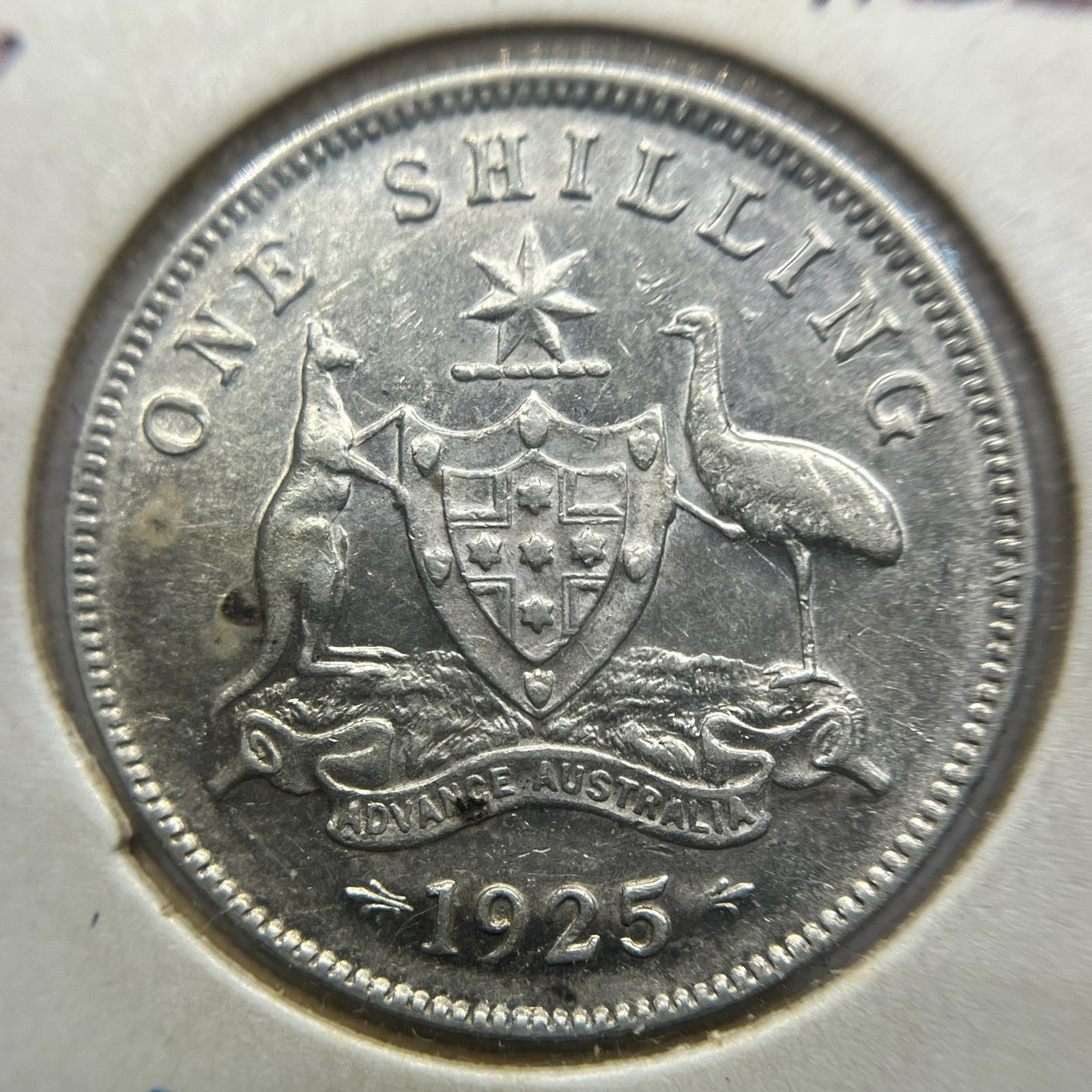 1925 Shilling Coin - nearly Extremely Fine - George V Silver Obv Flaw Error
