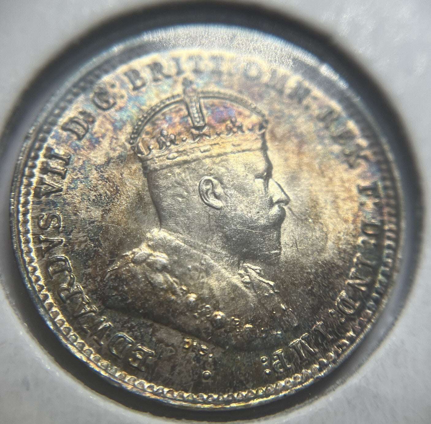 1910 Threepence Coin - Uncirculated Beautiful Toning - Silver Edward VII