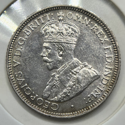 1926 Sixpence Coin - about Uncirculated Roo 3rd Arm Error - George V Silver