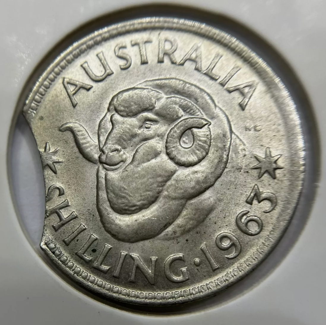 1963 Shilling Coin - Large Clip - almost Uncirculated