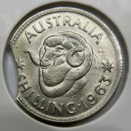 1963 Shilling Coin - Large Clip - almost Uncirculated