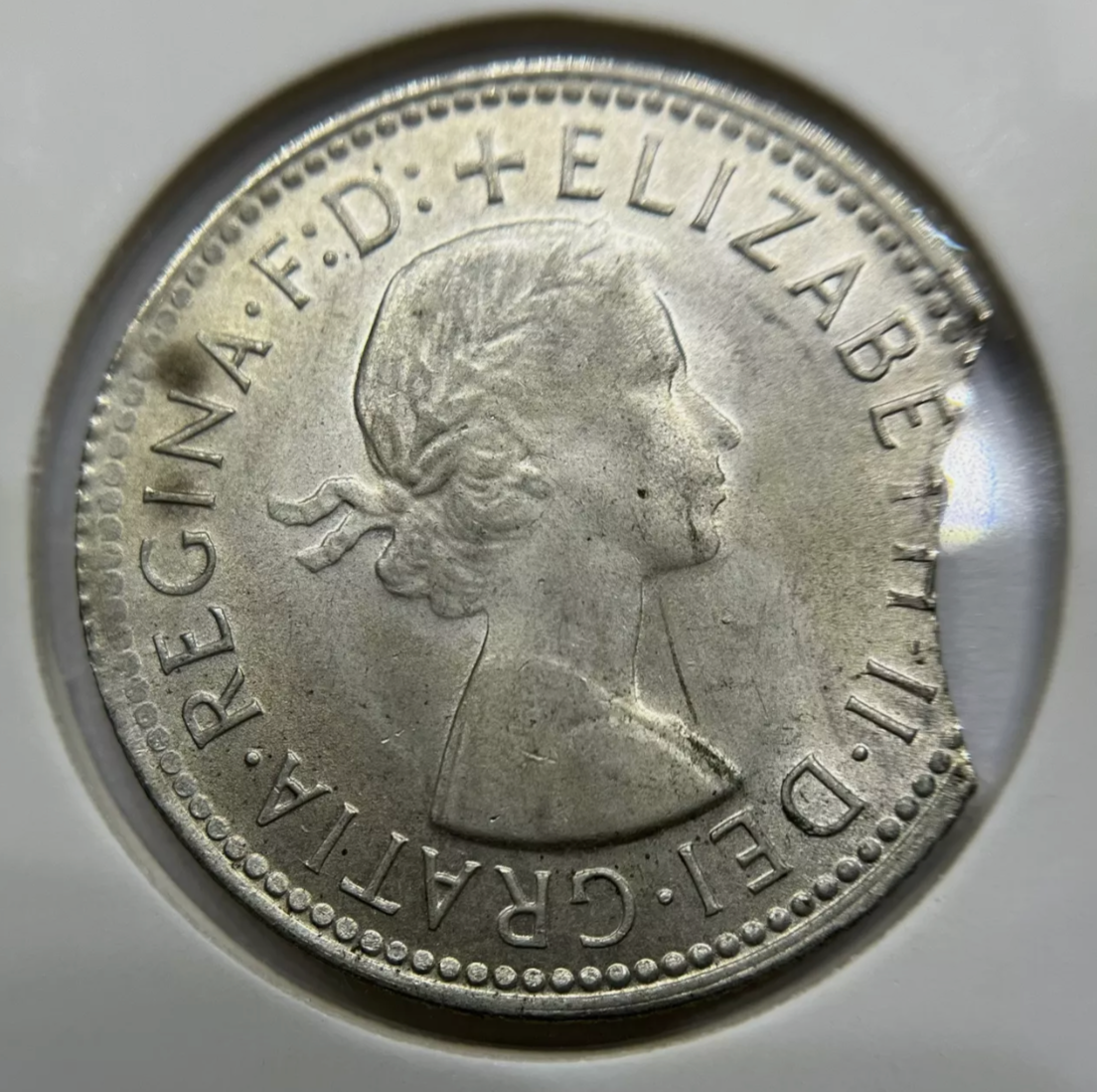1963 Shilling Coin - Large Clip - almost Uncirculated